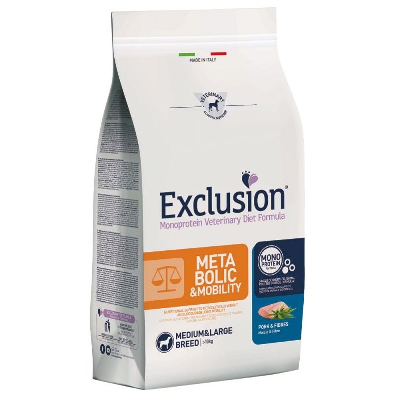 Exclusion Cane Diet Metabolic & Mobility Maiale e Fibre Medium Large Breed 12Kg